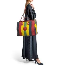 Gucci Multicolor Canvas and Leather Logo Stripe Tote