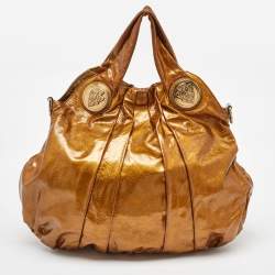 Pre Owned Gucci Gold Patent Leather Large Hysteria Hobo