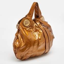 Pre Owned Gucci Gold Patent Leather Large Hysteria Hobo