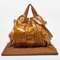 Pre Owned Gucci Gold Patent Leather Large Hysteria Hobo