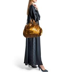 Pre Owned Gucci Gold Patent Leather Large Hysteria Hobo