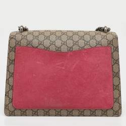 Gucci Beige/Pink GG Supreme Canvas and Suede Medium Crystals Embellished Dionysus Shoulder Bag