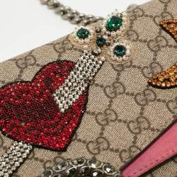 Gucci Beige/Pink GG Supreme Canvas and Suede Medium Crystals Embellished Dionysus Shoulder Bag