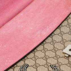 Gucci Beige/Pink GG Supreme Canvas and Suede Medium Crystals Embellished Dionysus Shoulder Bag