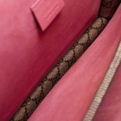 Gucci Beige/Pink GG Supreme Canvas and Suede Medium Crystals Embellished Dionysus Shoulder Bag