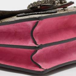Gucci Beige/Pink GG Supreme Canvas and Suede Medium Crystals Embellished Dionysus Shoulder Bag