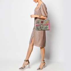 Gucci Beige/Pink GG Supreme Canvas and Suede Medium Crystals Embellished Dionysus Shoulder Bag