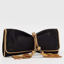 Pre Owned Gucci Black/Gold Satin Malika Tassel Clutch