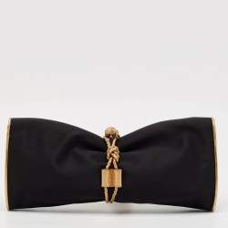 Pre Owned Gucci Black/Gold Satin Malika Tassel Clutch