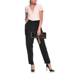 Pre Owned Gucci Black/Gold Satin Malika Tassel Clutch