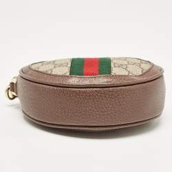 Gucci Beige GG Supreme Canvas and Leather Ophidia Round Wristlet Pouch