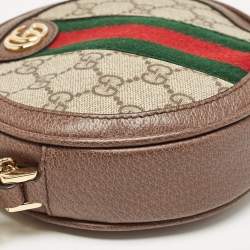 Gucci Beige GG Supreme Canvas and Leather Ophidia Round Wristlet Pouch
