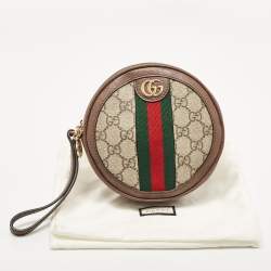 Gucci Beige GG Supreme Canvas and Leather Ophidia Round Wristlet Pouch