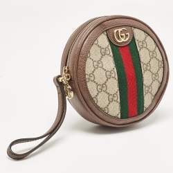 Gucci Beige GG Supreme Canvas and Leather Ophidia Round Wristlet Pouch