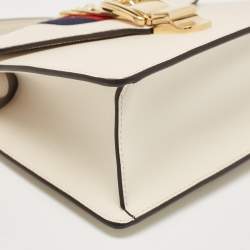 Pre Owned Gucci White Leather Mini Web Chain Sylvie Top Handle Bag