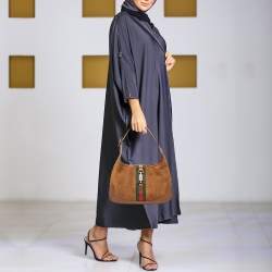 Pre Owned Gucci Brown Suede and Leather Jackie Bardot Hobo