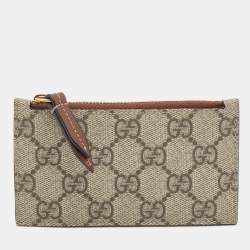 Gucci Brown/Beige GG Supreme Canvas and Leather Zip Card Holder