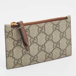 Gucci Brown/Beige GG Supreme Canvas and Leather Zip Card Holder