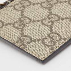 Gucci Brown/Beige GG Supreme Canvas and Leather Zip Card Holder