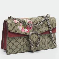 Gucci Old Rose/Beige GG Supreme Canvas and Suede Small Dionysus Blooms Shoulder Bag