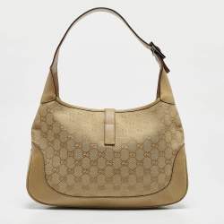 Pre Owned Gucci Beige GG Canvas and Leather Medium Jackie O Hobo