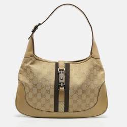Pre Owned Gucci Beige GG Canvas and Leather Medium Jackie O Hobo