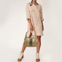 Pre Owned Gucci Beige GG Canvas and Leather Medium Jackie O Hobo
