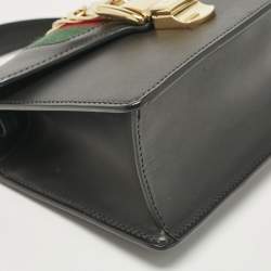 Pre Owned Gucci Black Leather Mini Web Chain Sylvie Top Handle Bag