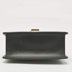 Pre Owned Gucci Black Leather Mini Web Chain Sylvie Top Handle Bag