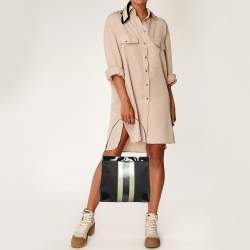 Pre Owned Gucci Black Canvas Striped PVC Shoulder Bag