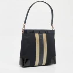 Pre Owned Gucci Black Canvas Striped PVC Shoulder Bag