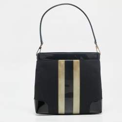 Pre Owned Gucci Black Canvas Striped PVC Shoulder Bag