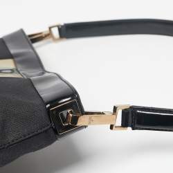 Pre Owned Gucci Black Canvas Striped PVC Shoulder Bag