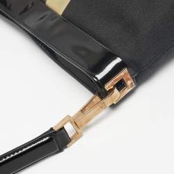 Pre Owned Gucci Black Canvas Striped PVC Shoulder Bag