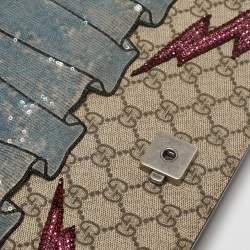 Gucci Beige GG Supreme Canvas and Suede Medium Embellished Dionysus Shoulder Bag