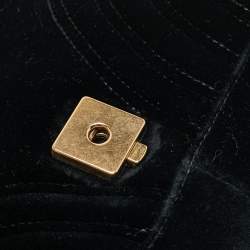 مملوكة مسبقًا Gucci Black Matelassé Velvet Small GG Marmont Shoulder Bag