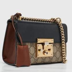 Gucci Black/Beige GG Supreme Canvas and Leather Padlock Small Shoulder Bag