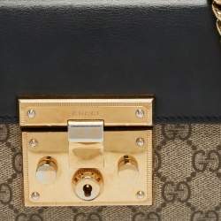 Gucci Black/Beige GG Supreme Canvas and Leather Padlock Small Shoulder Bag