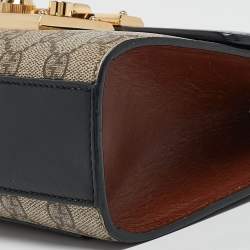 Gucci Black/Beige GG Supreme Canvas and Leather Padlock Small Shoulder Bag