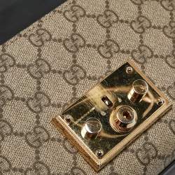 Gucci Black/Beige GG Supreme Canvas and Leather Padlock Small Shoulder Bag