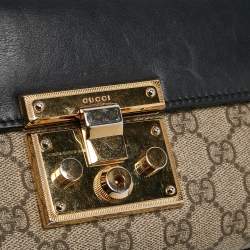 Gucci Black/Beige GG Supreme Canvas and Leather Padlock Small Shoulder Bag