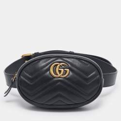 Gucci Black Matelassé Leather Mini GG Marmont Belt Bag