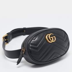 Gucci Black Matelassé Leather Mini GG Marmont Belt Bag