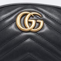 Gucci Black Matelassé Leather Mini GG Marmont Belt Bag