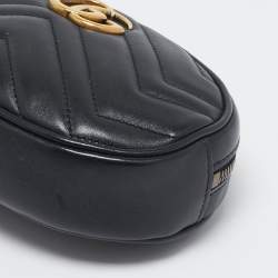 Gucci Black Matelassé Leather Mini GG Marmont Belt Bag