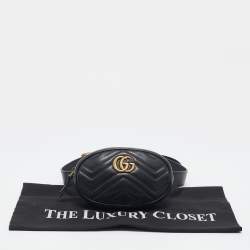 Gucci Black Matelassé Leather Mini GG Marmont Belt Bag