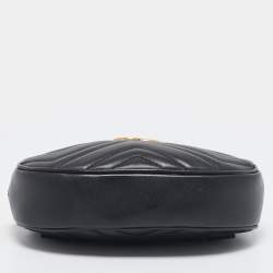 Gucci Black Matelassé Leather Mini GG Marmont Belt Bag