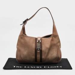 Pre Owned Gucci Old Rose/Beige GG Canvas and Leather Jackie Bardot Hobo