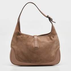 Pre Owned Gucci Old Rose/Beige GG Canvas and Leather Jackie Bardot Hobo