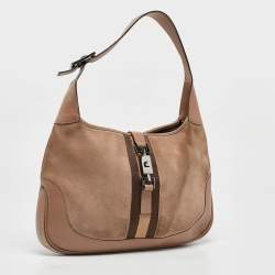 Pre Owned Gucci Old Rose/Beige GG Canvas and Leather Jackie Bardot Hobo